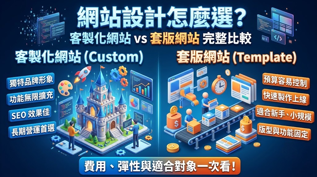 網站設計怎麼選？客製化網站 vs 套版網站完整比較，費用、彈性與適合對象一次看